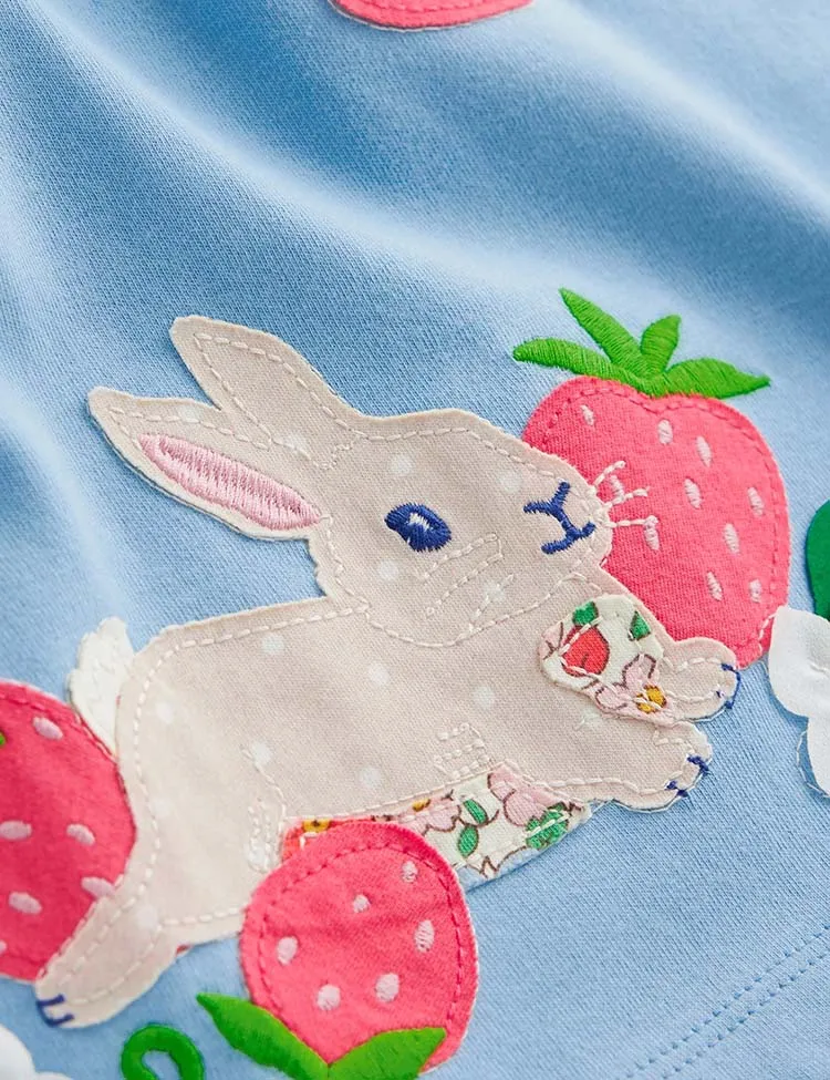 Bunny Strawberry Appliqué Long Sleeves Dress - Image 2