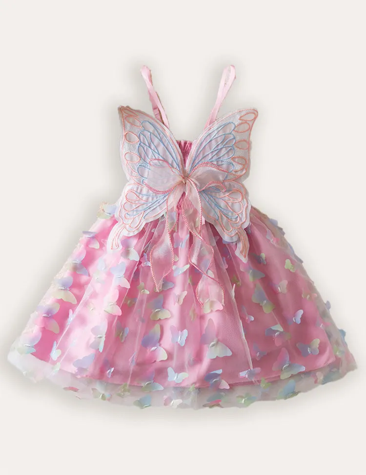 3D Butterfly Wings Colorful Tulle Suspender Dress - Image 3