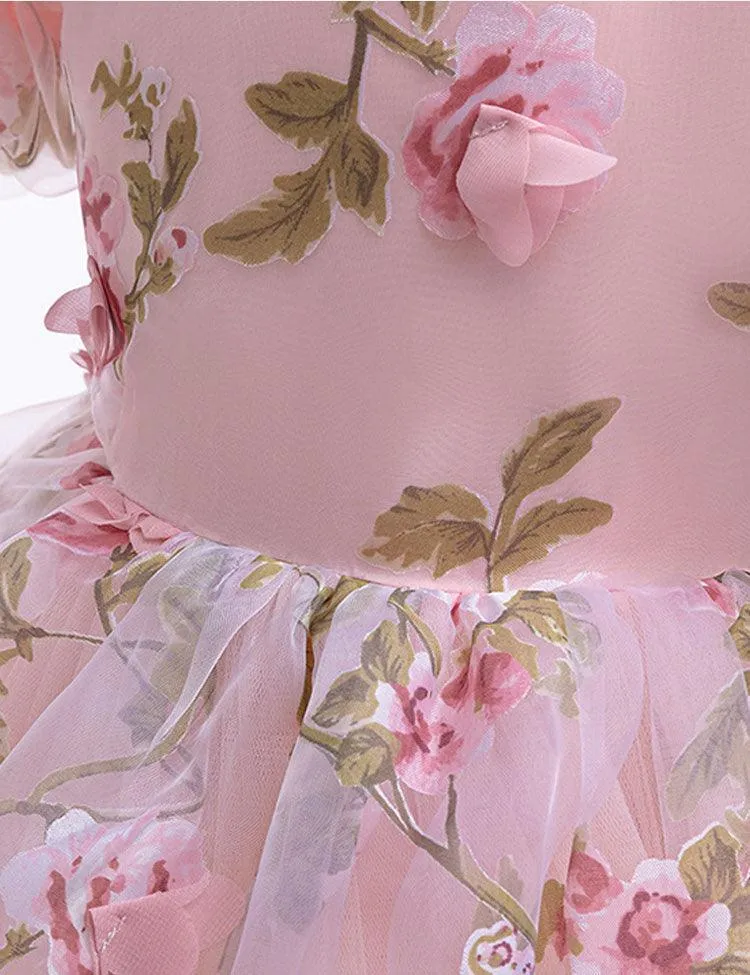 3D Rose Mesh Bubble Sleeve Dress - Image 2