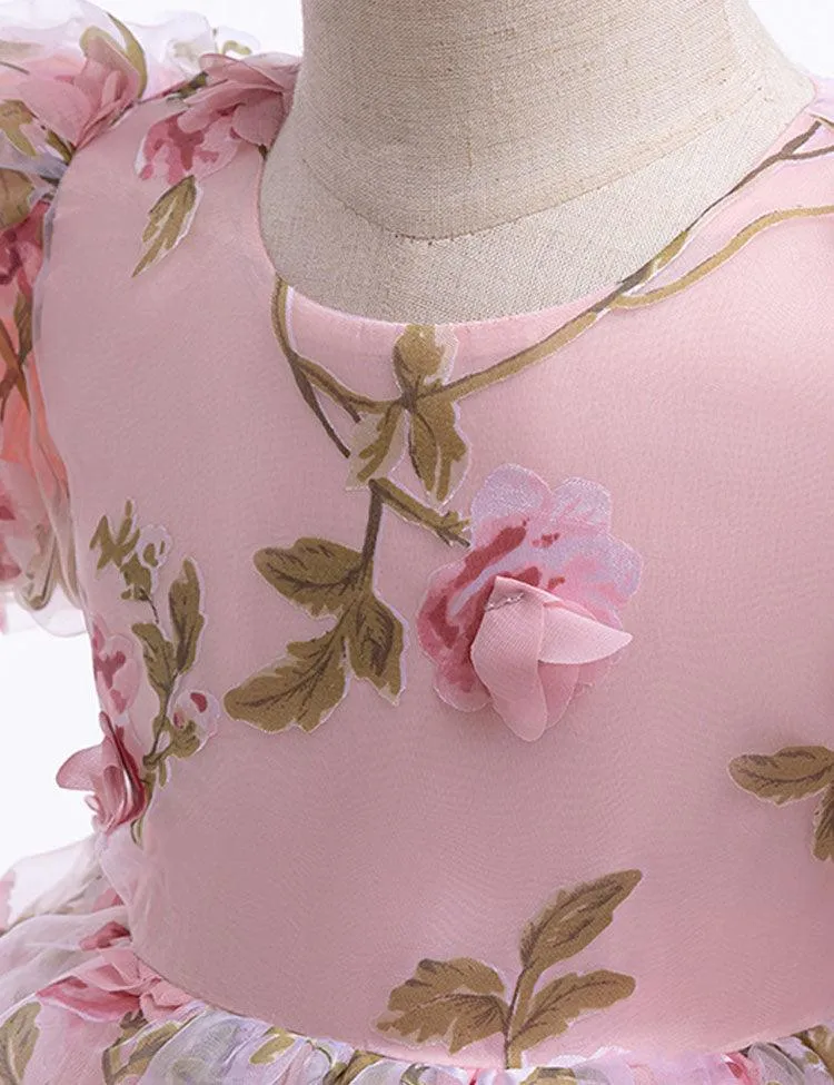 3D Rose Mesh Bubble Sleeve Dress - Image 3