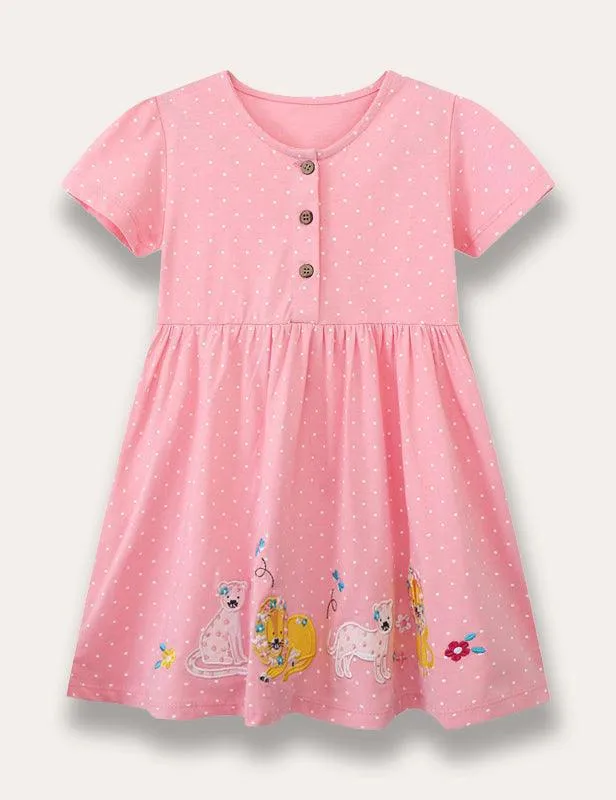 Animal Appliqué Dotted Dress