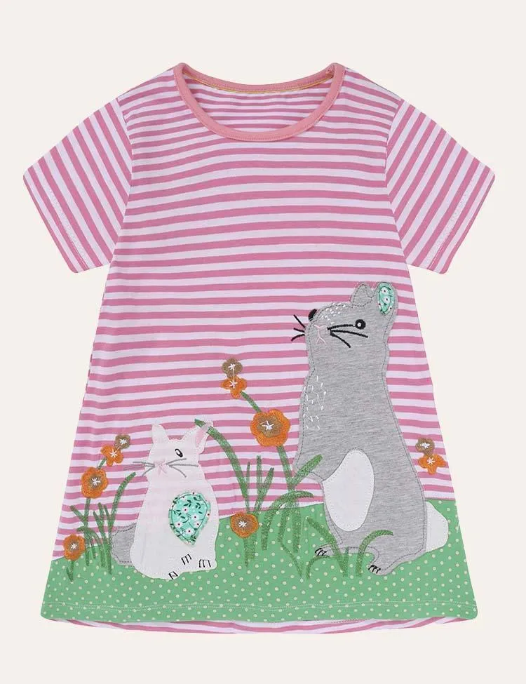 Animal Appliqué Striped Dress - Image 3