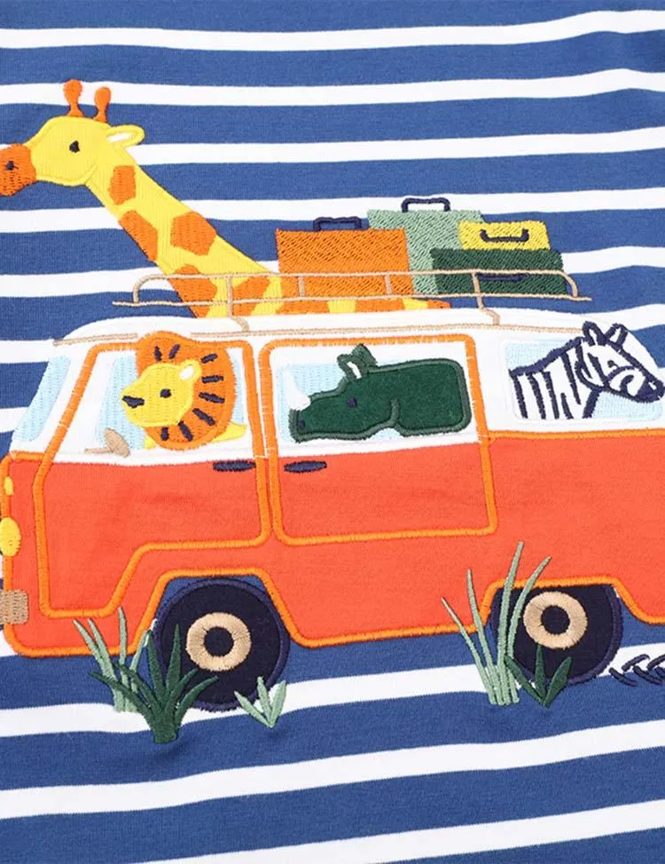 Animal Bus Appliqué Striped Long Sleeve T-shirt - Image 6