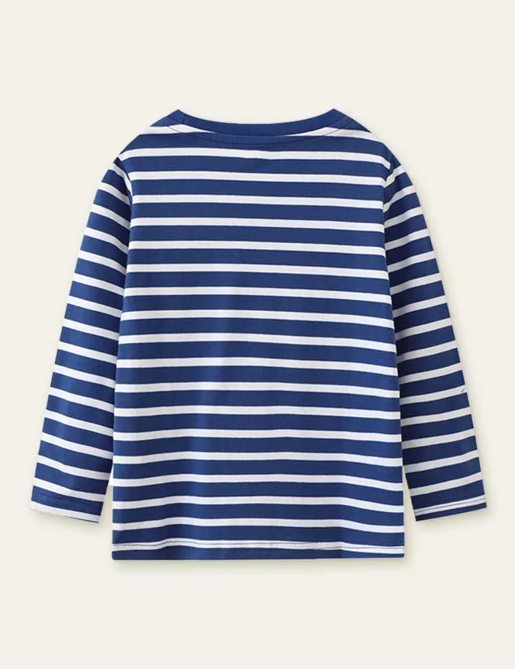 Animal Bus Appliqué Striped Long Sleeve T-shirt - Image 7