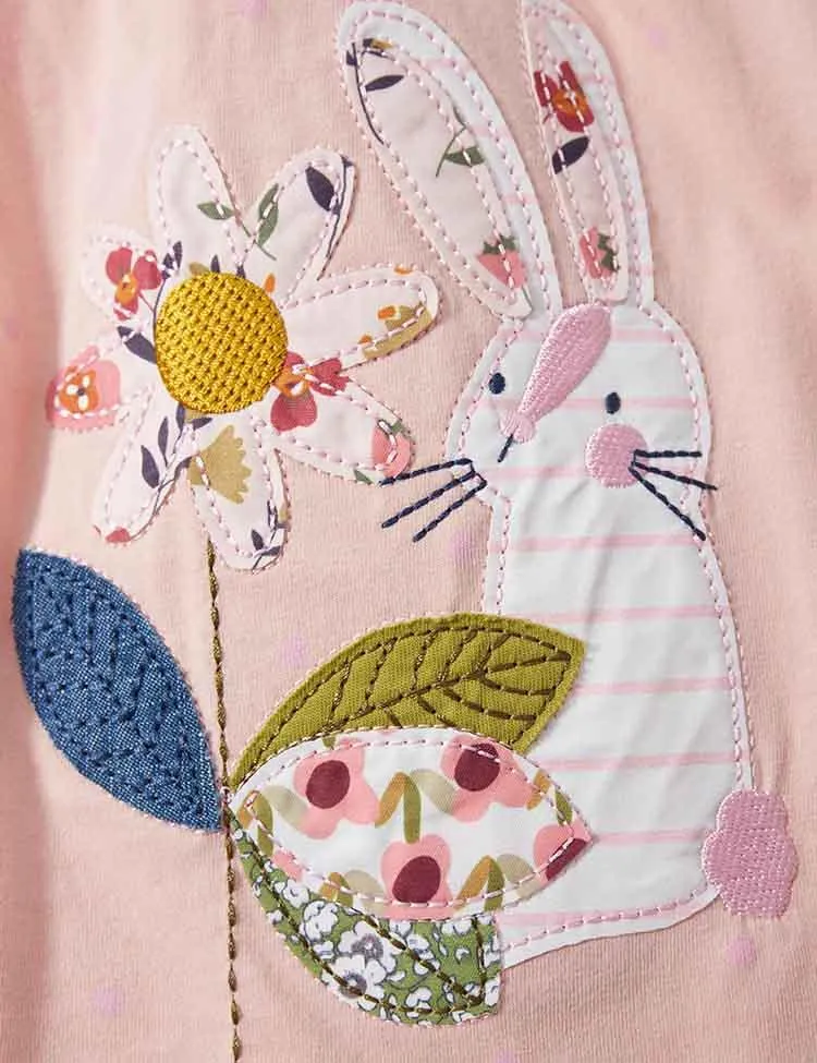 Animal Flower Appliqué Short Sleeve Dress - Image 3