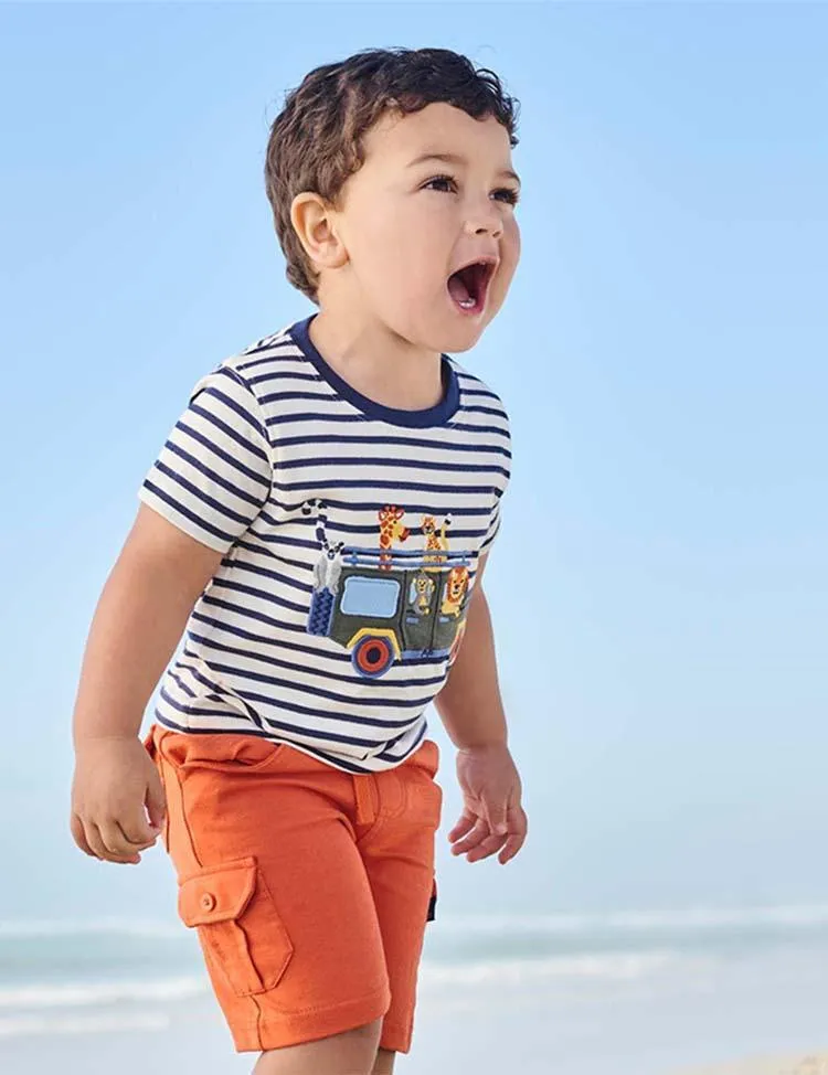 Animal Friends Striped Appliqué T-shirt - Image 3