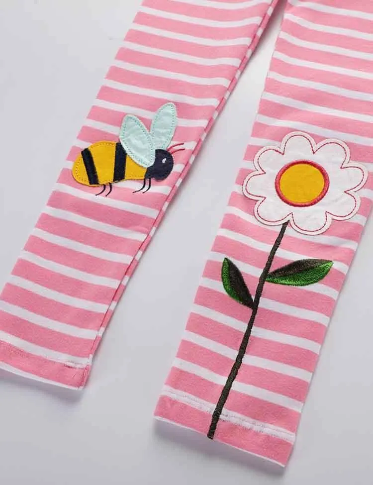 Bee&Flower Appliqué Knitted Striped Leggings - Image 3