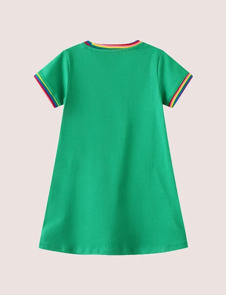 Appliqué Short Sleeve Dress Highland Green Cats - Image 3