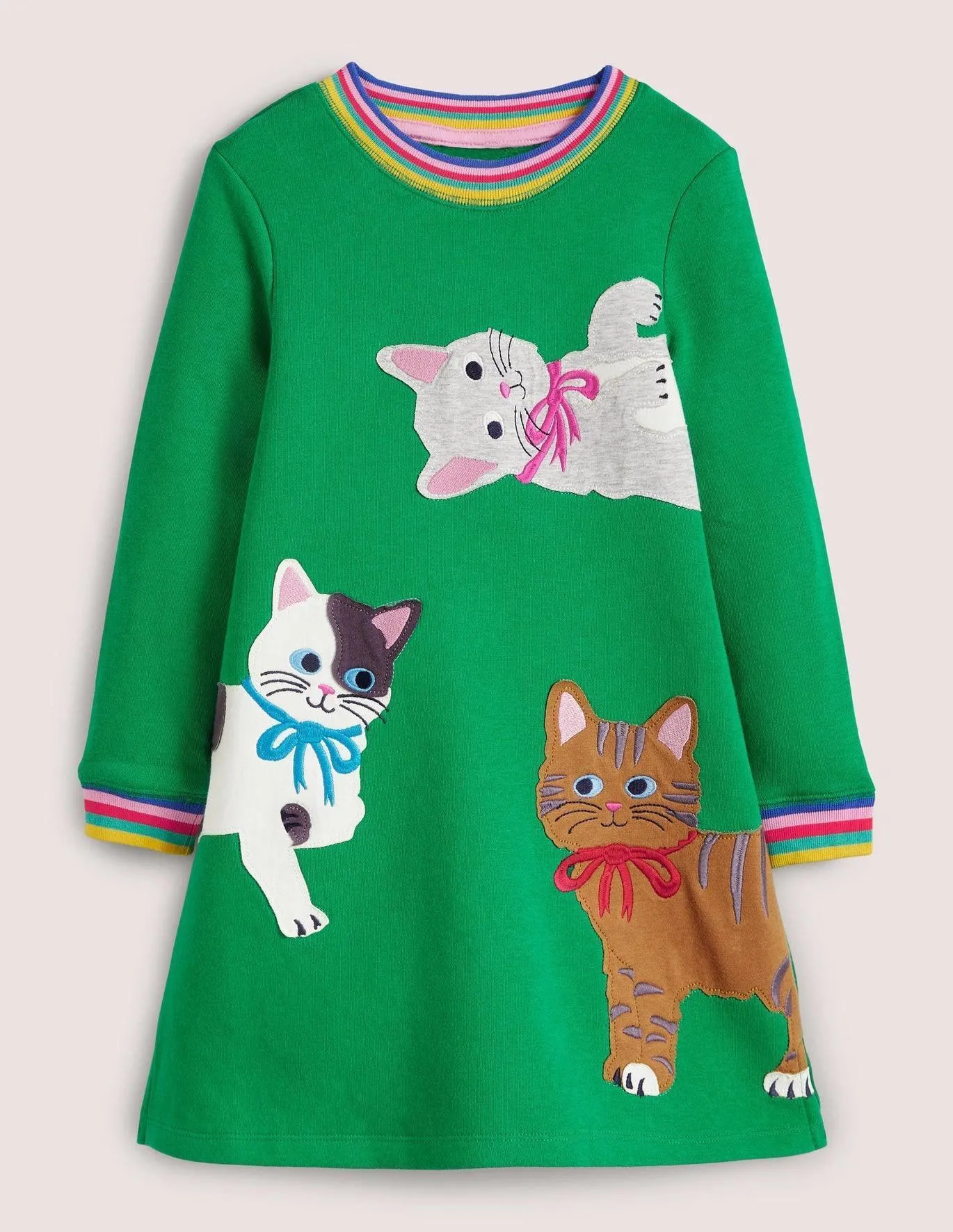 Appliqué Short Sleeve Dress Highland Green Cats - Image 5