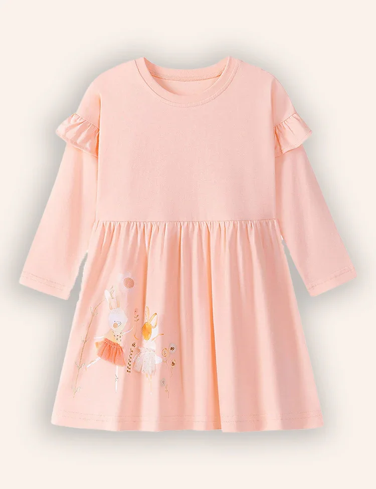 Ballet Bunny Appliqué Long Sleeves Dress