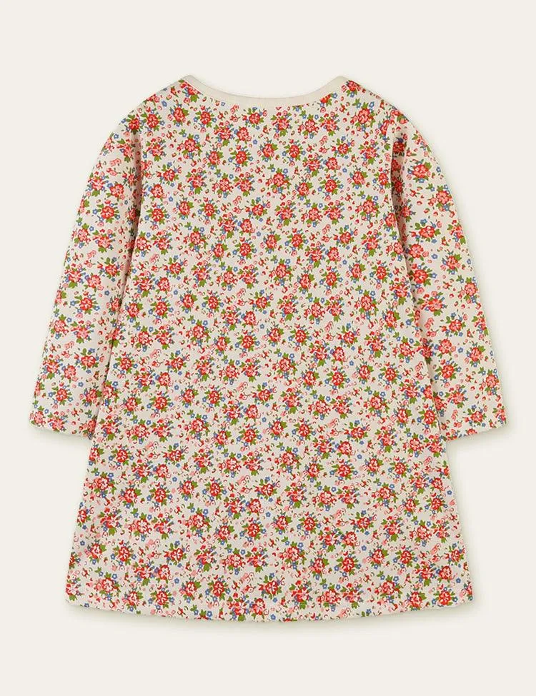 Bee Embroidery Floral Printed Dress - Image 2