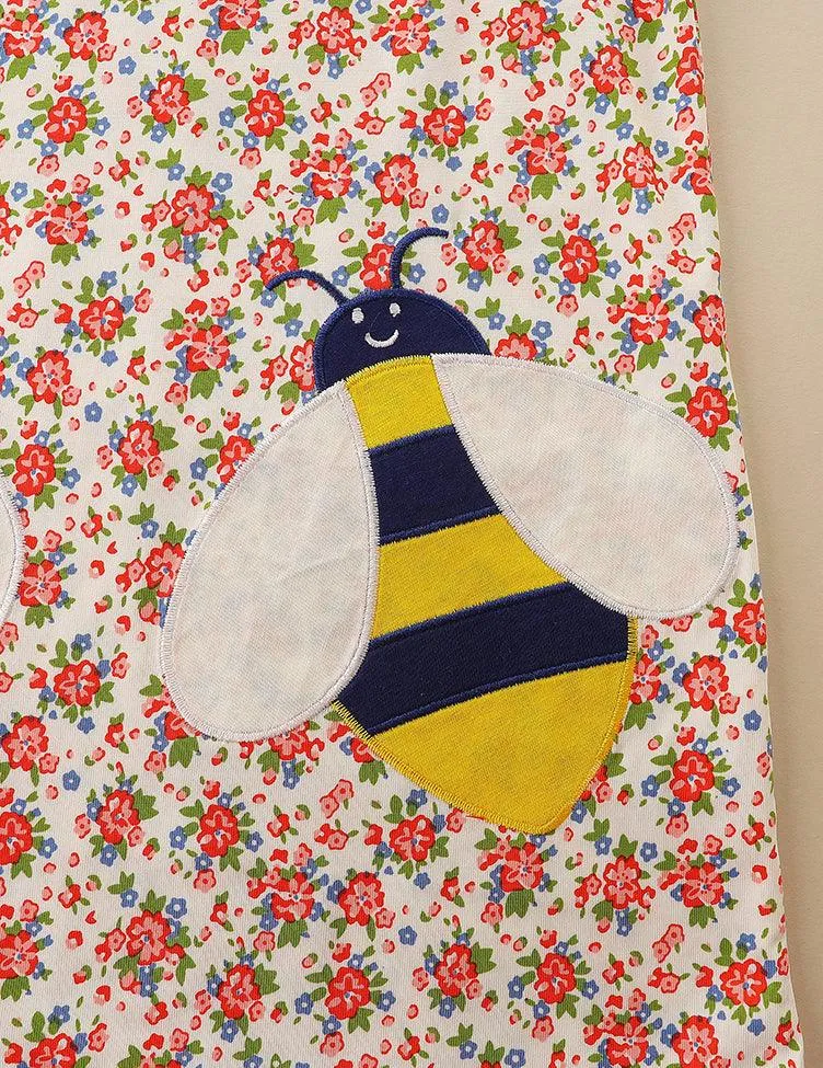 Bee Embroidery Floral Printed Dress - Image 3