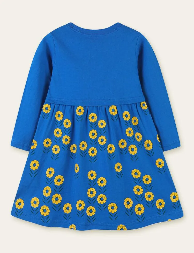 Bee Pocket Flower Printed Long Sleeve Dress - Image 5