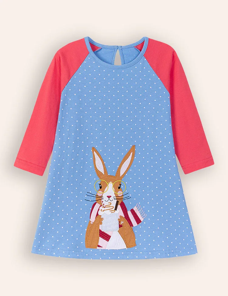 Big Bunny Appliqué Long Sleeve Dress