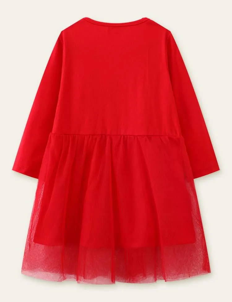 Bird Appliqué Flower Embroidered Long Sleeve Dress - Image 2