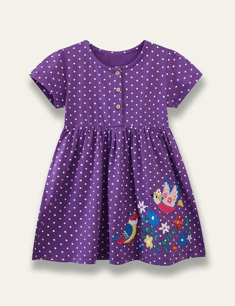 Bird Embroidered Spot Dress