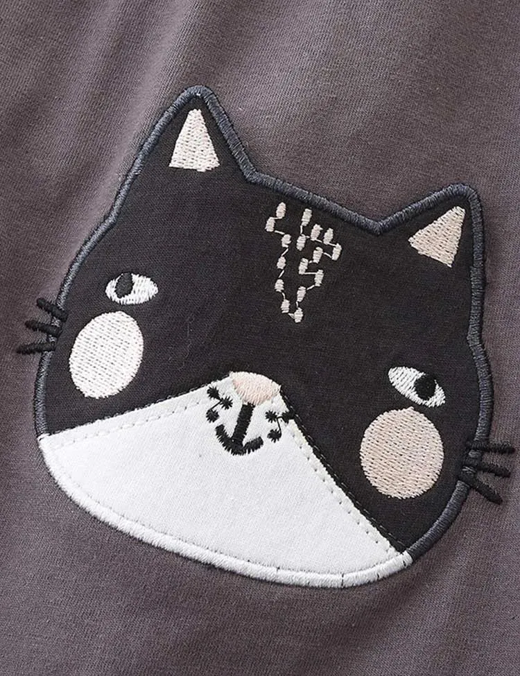 Black White Cat Appliqué Dress - Image 2