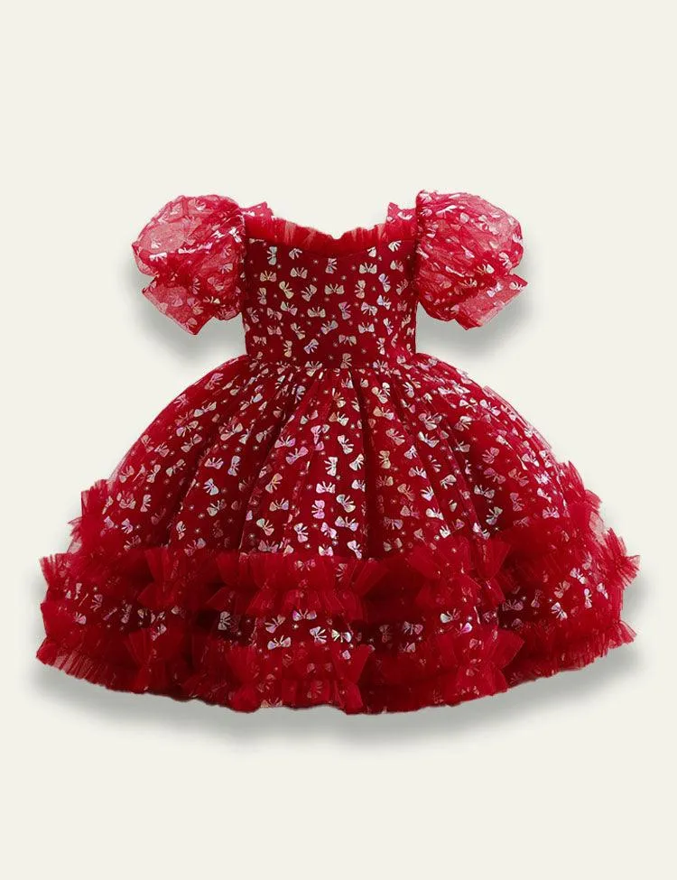 Bow Print Mesh Party Dress - Image 3