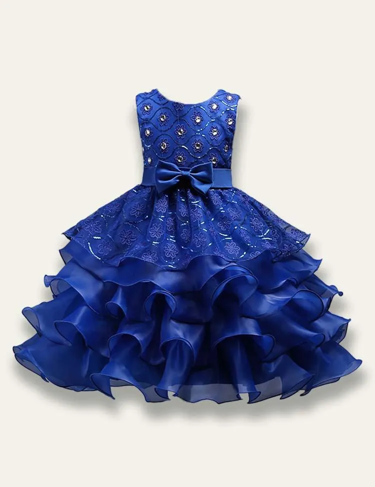 Bowtie Fluffy Studded Sequin Princess Party Dress - Image 2