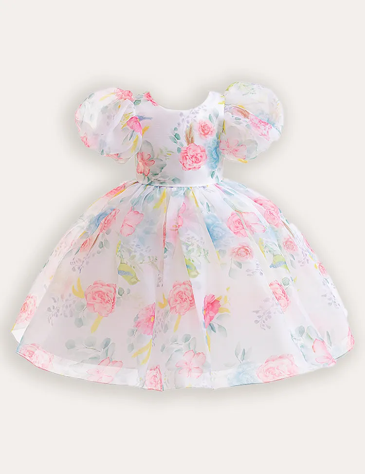 Bubble Sleeve Floral Tulle Party Dress - Image 10
