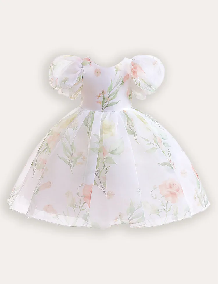 Bubble Sleeve Floral Tulle Party Dress - Image 2