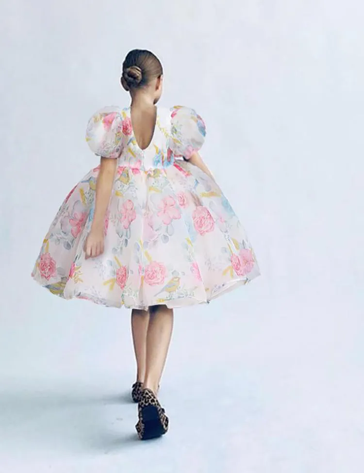 Bubble Sleeve Floral Tulle Party Dress - Image 5