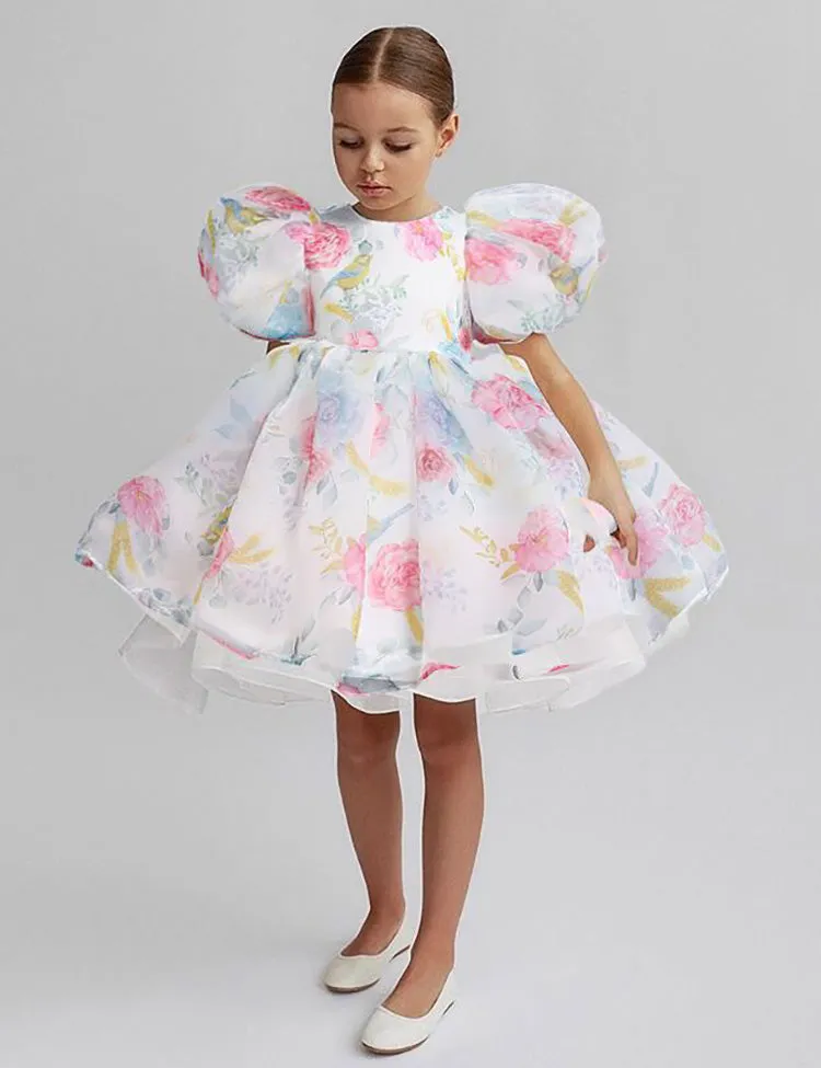 Bubble Sleeve Floral Tulle Party Dress - Image 6