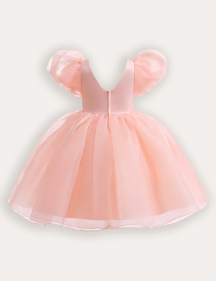Bubble Sleeve Floral Tulle Party Dress - Image 8