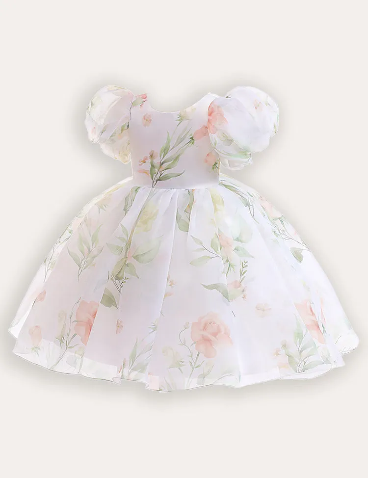 Bubble Sleeve Floral Tulle Party Dress - Image 9