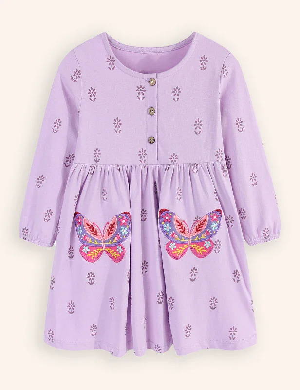 Butterfly Embroidered Long-sleeved Dress