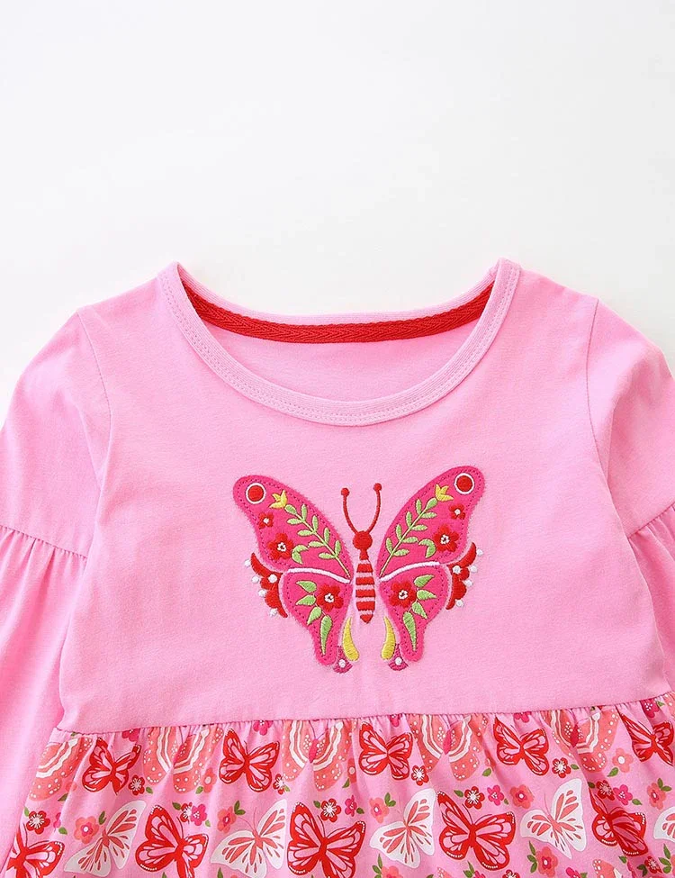 Butterfly Embroidered Long-sleeved Dress - Image 4