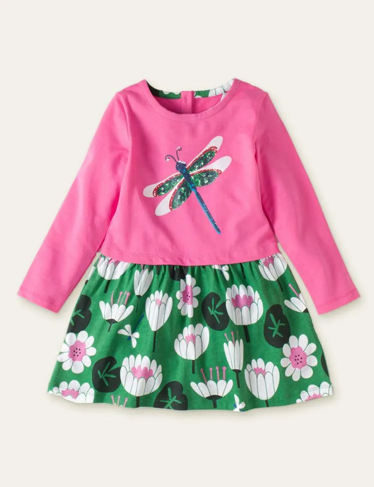 Car Floral Dragonfly Printed Dress - Image 4