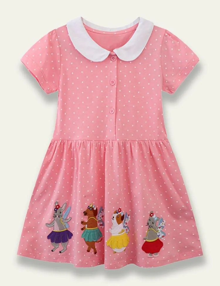 Cartoon Animal Embroidered Dress