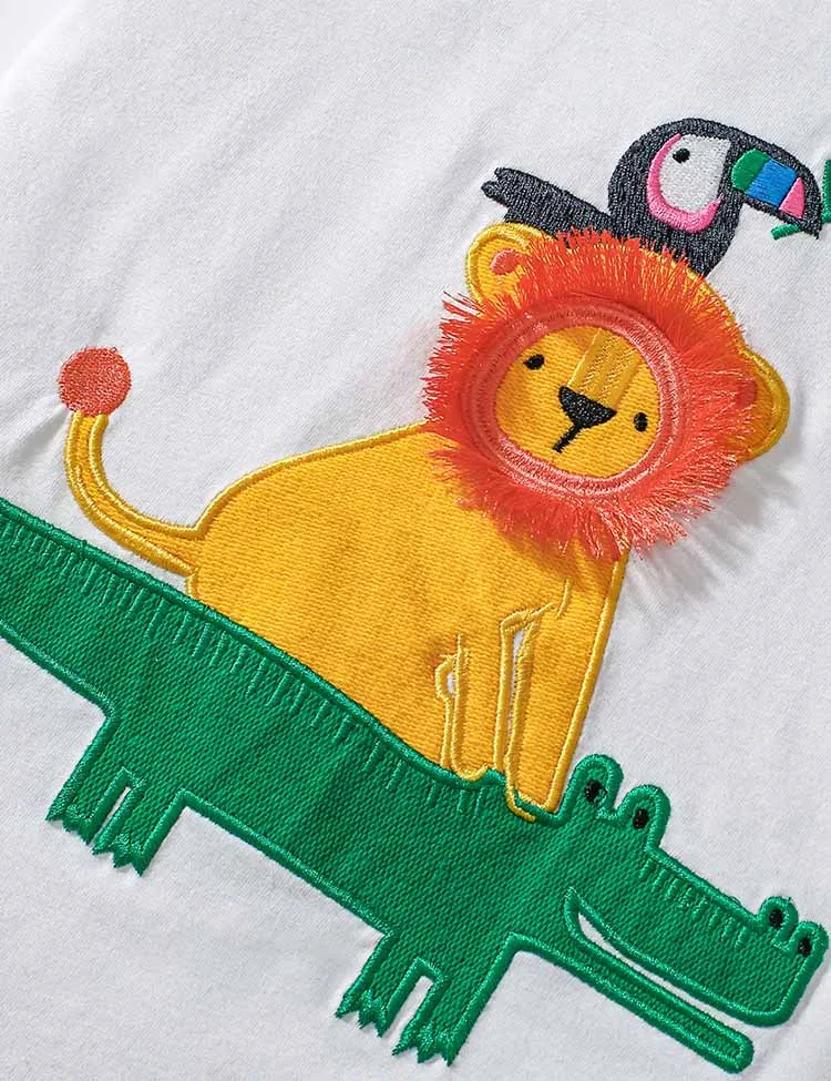 Cartoon Animal Friend Appliqué T-Shirt Set - Image 2