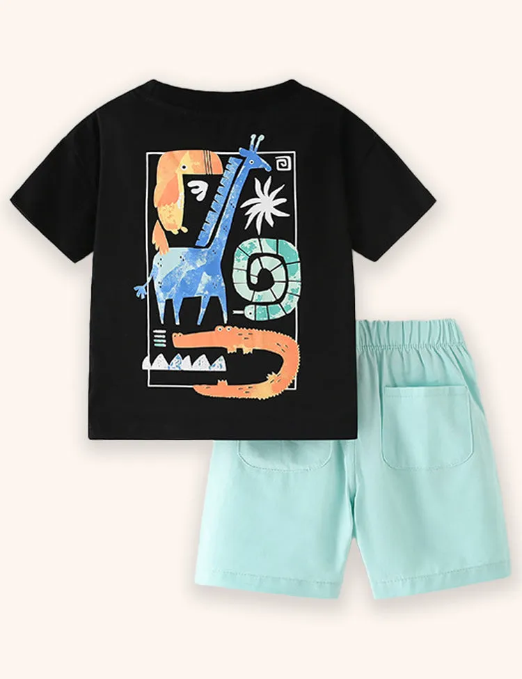 Cartoon Animal Printed T-shirt Set - Image 2