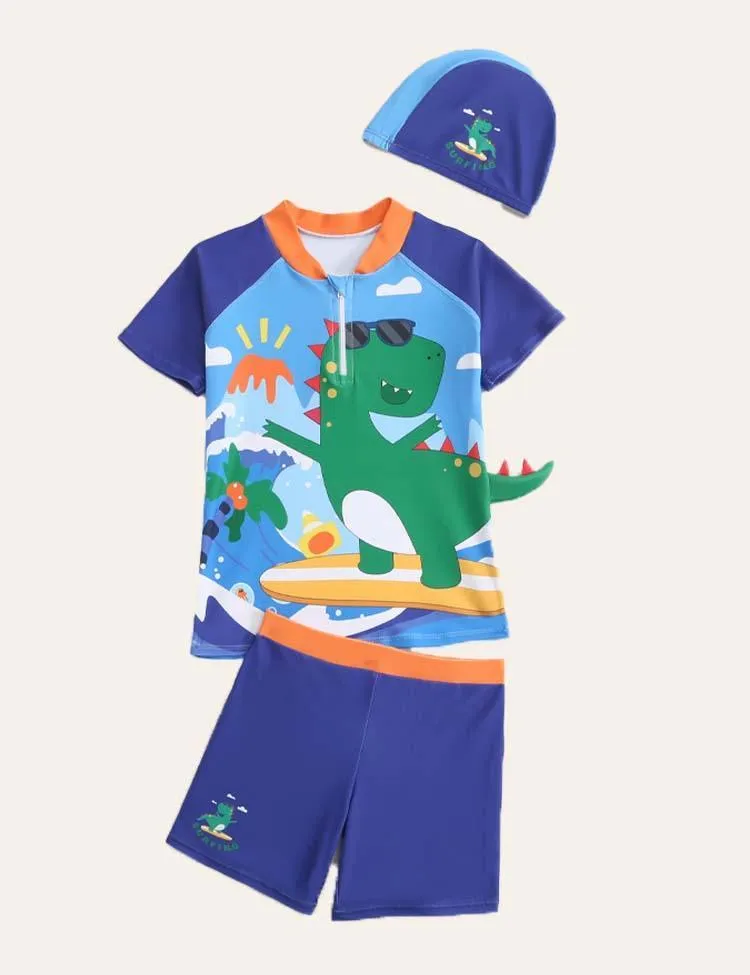 Cartoon Animal Swim Suit + Cap - Image 3