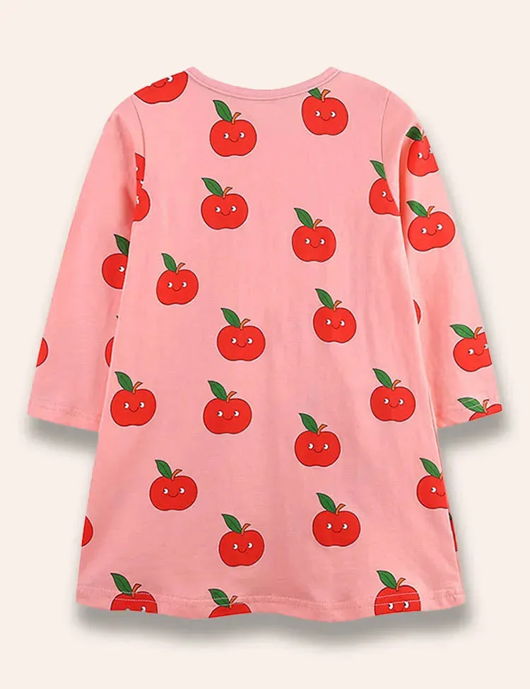 Cartoon Apple Printed Dress - Image 4