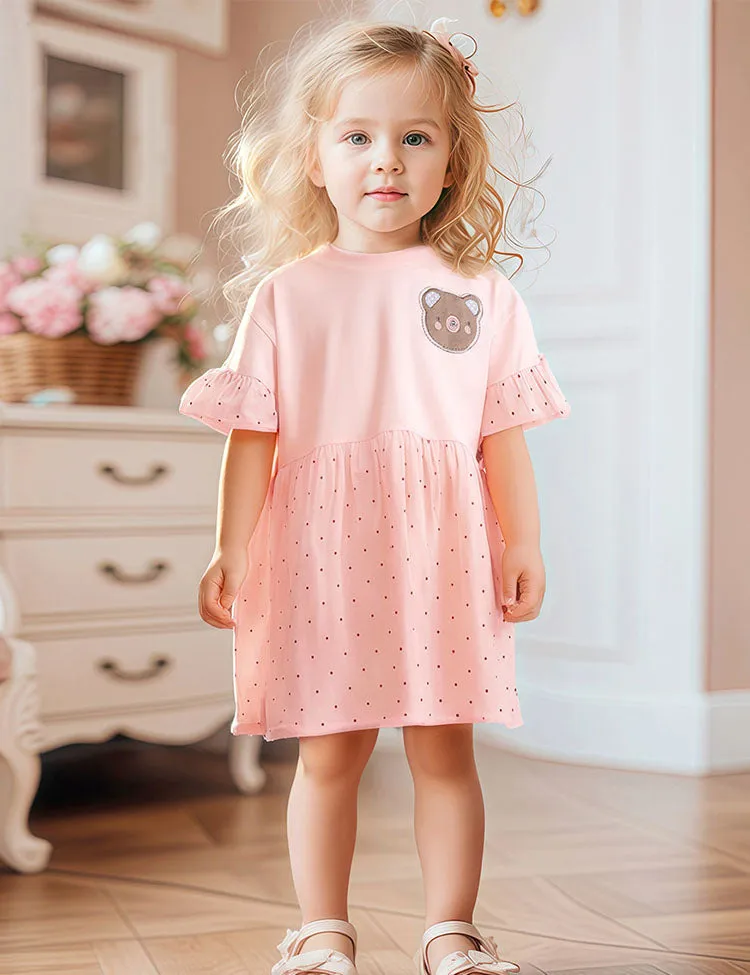 Cartoon Bear Appliqué Ruffled Dress - Image 2