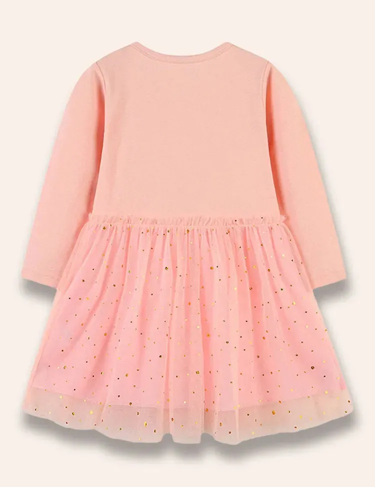Cartoon Bear Appliqué Tulle Dress - Image 4