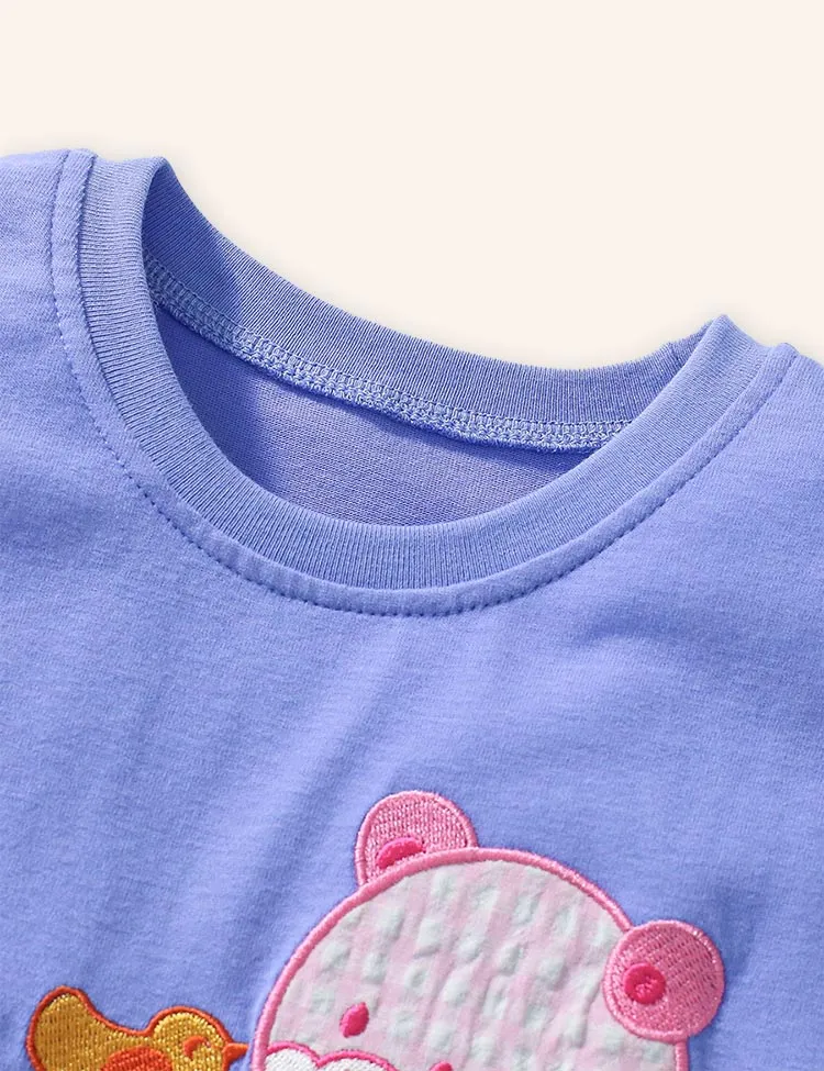 Bear Rainbow Applique Cotton T-shirt Set - Image 2