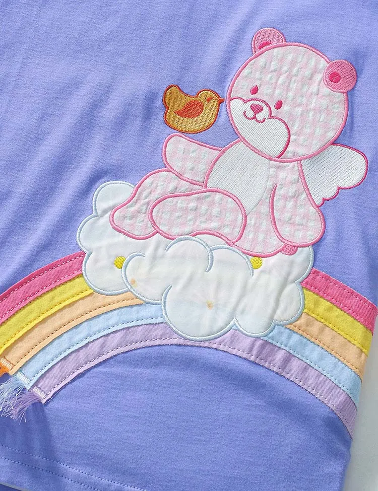 Bear Rainbow Applique Cotton T-shirt Set - Image 3