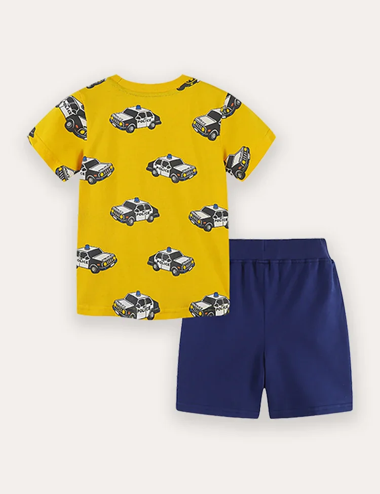 Cartoon Car Print Short Sleeve T-Shirt and Shorts Set - Image 2