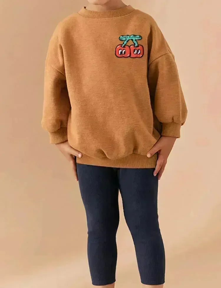 Cartoon Cherry Appliqué Sweatshirt Set - Image 3