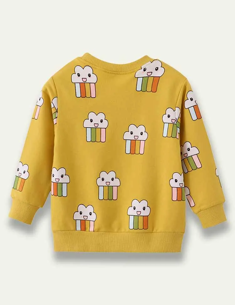 Cartoon Cloud Rainbow Cotton Long Sleeve Sweatshirt - Image 2