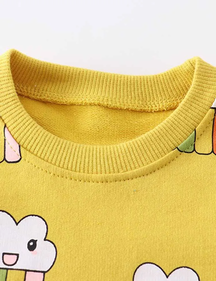 Cartoon Cloud Rainbow Cotton Long Sleeve Sweatshirt - Image 3
