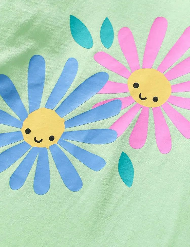 Cartoon Daisy Printed Long Sleeve Ruffled T-Shirt - Image 2