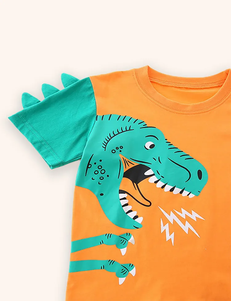 Cartoon Dinosaur Printed T-shirt Set - Image 3
