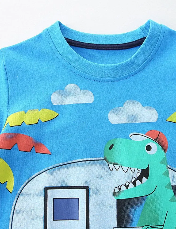Cartoon Dinosaur Round Neck T-shirt - Image 3