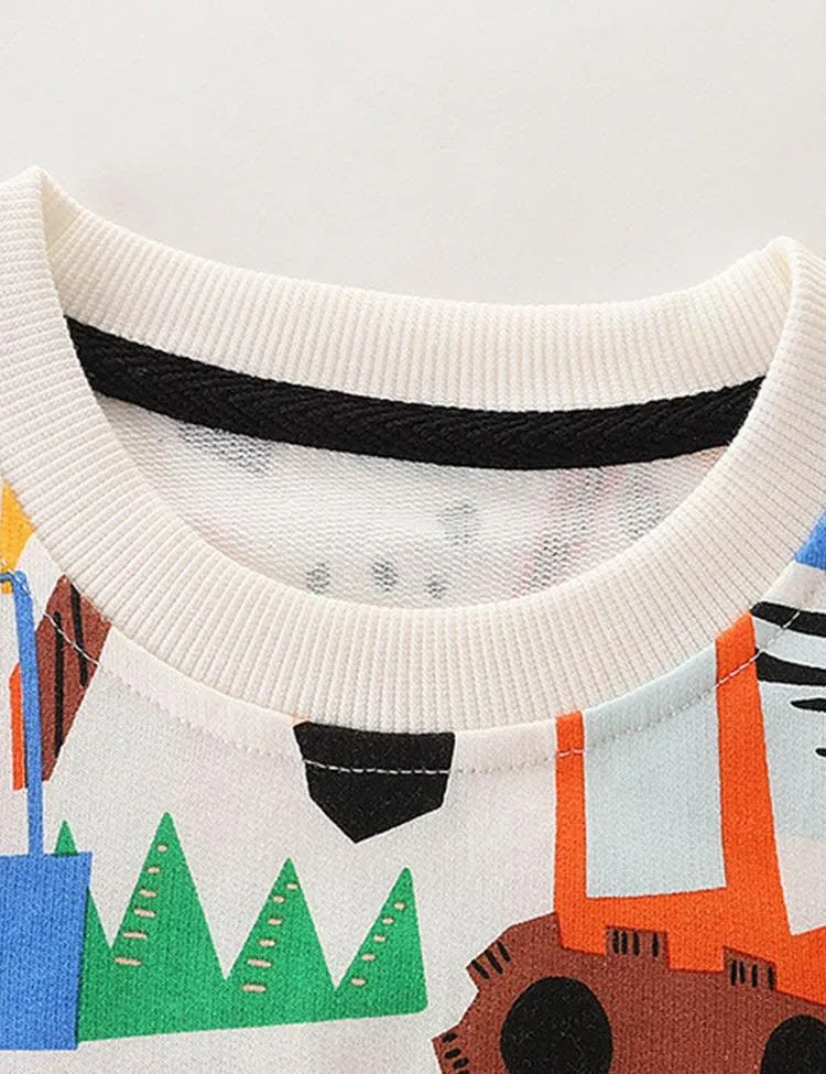 Cartoon Engineering Vehicle Printed Sweatshirt - Image 2