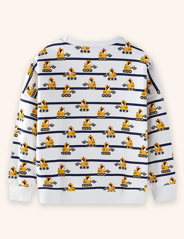 Cartoon Excavator Printed Sweatershirt - Image 2